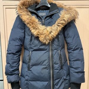 Mackage Navy Puffer with real fox Fur Trim collar
